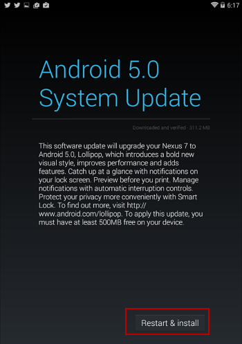 Restart-and-Install android 5.0 lollipop