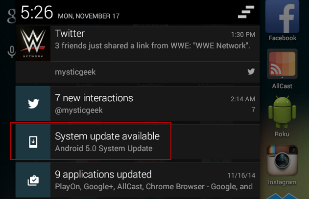 System-Updates android 5.0 lollipop notifications