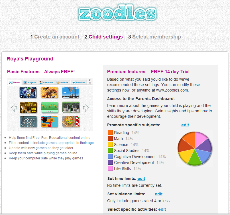zoodles child settings 2